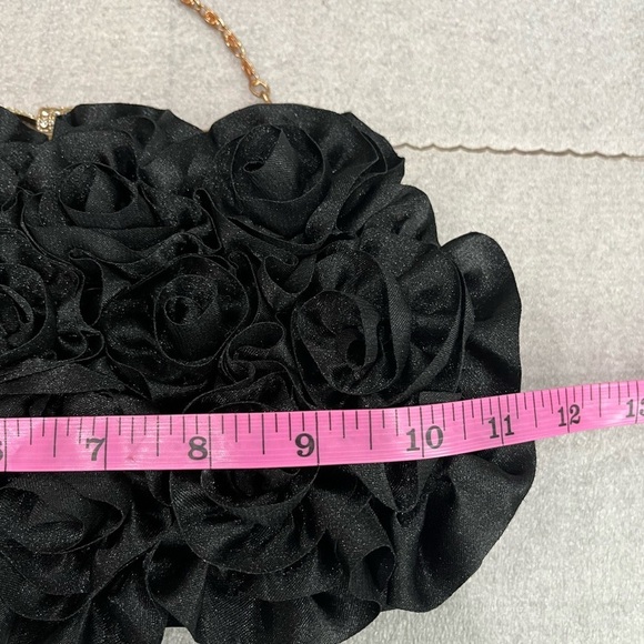 Dellise Noir Elegant Black Rose Floral Clutch Wedding Cocktail - Picture 5 of 6